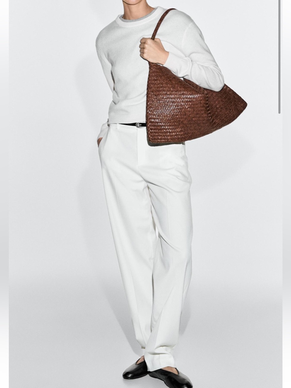 Massimo Dutti Woven Brown Leather Satchel Bag 6900/607/702 - Picture 6 of 12